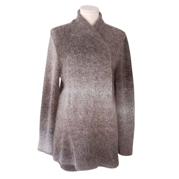 EILEEN FISHER Open Front Wrap Sweater Ombre Mohair Blend Womens XL Brown Gray - Picture 2 of 12
